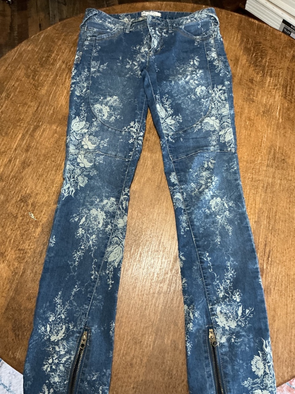 Free People Floral Elle Moto Skinny Jeans